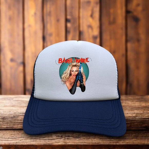 Barb Wire 1996 Movie Pamela Anderson Mens Trucker Hat Navy Snapback Throwback - Picture 1 of 4